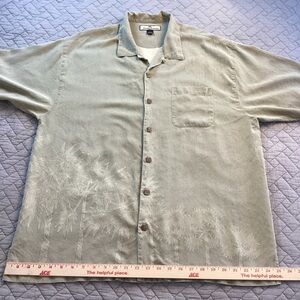 Tommy Bahama Silk Lt. Olive Palm Print Button Down Shirt Sz XL